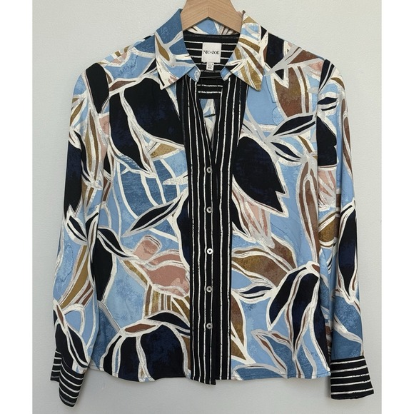 Nic and Zoe Women's Sapphire Shade Blouse Button Front Long Sleeve Size XS - Picture 1 of 13